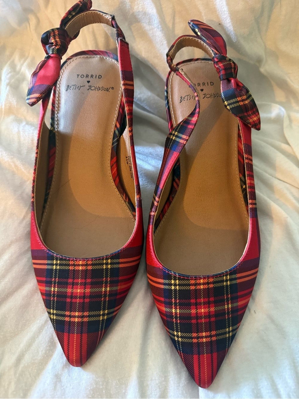 Betsey Johnson Red Plaid Pointed Toe Slingback Flats